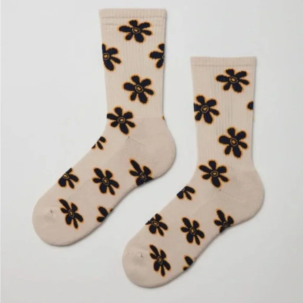 Urban Outfitters Doodle Flower Crew Varsity Game Day Stripe Tube Socks Set of 2